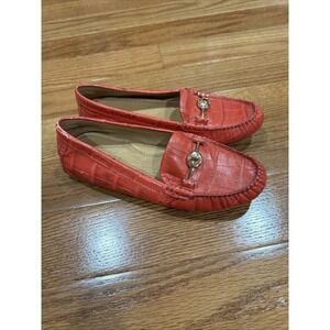 Coach Arlene Leather Driving Loafers Red Orange Gold Kisslock Detail Size 7.5